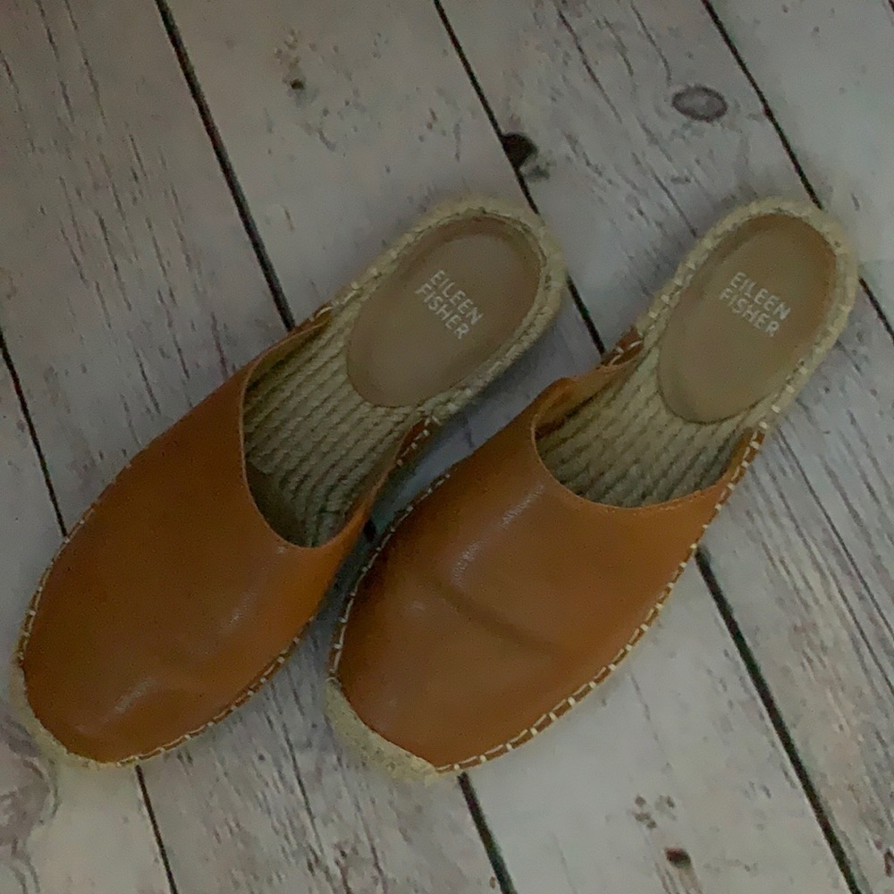 Eileen Fisher, leather, espadrilles, camel sz 7.5